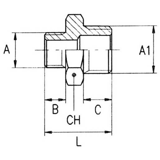 REDUZIERNIPPEL A.GEW-A.GEW 3/8 Technische Zeichnung von REDUZIERNIPPEL A.GEW-A.GEW 3/8" - 1/2" 100